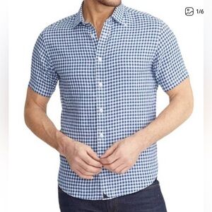 Untuckit Wrinkle Free Robibero Shirt Gingham Blue 100% Linen